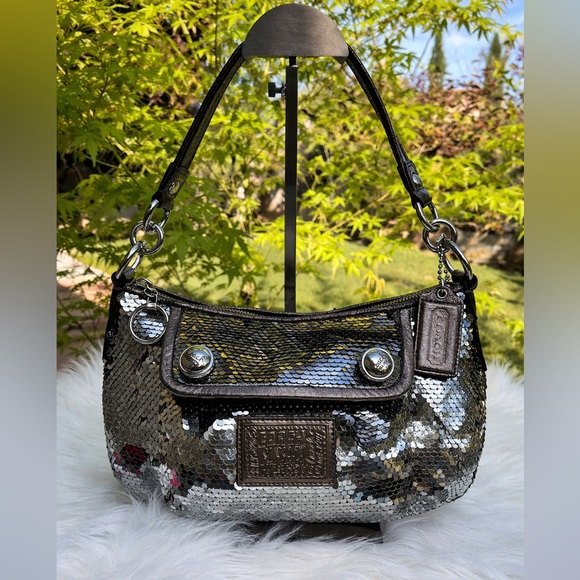 Coach Handbags - Coach Poppy Y2K Silver Sequin Groovy Shoulder Crossbody Hand Bag
